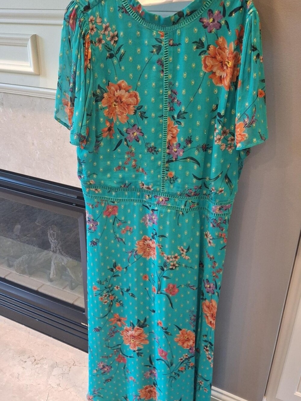 next Teal Floral Maxi Dress with Orange Blooms